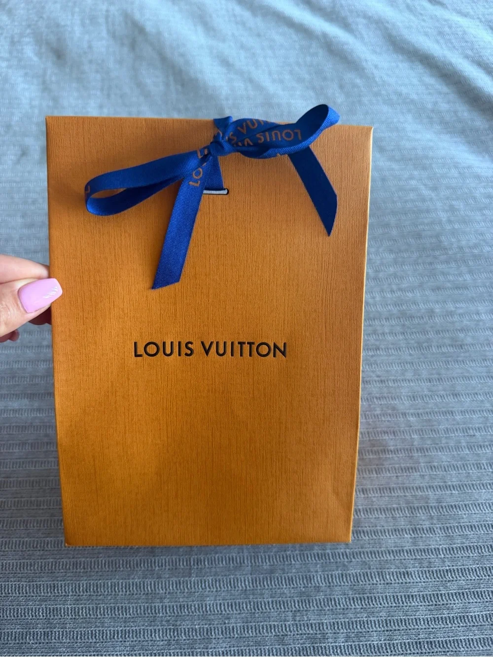 Louis Vuitton Orange Gift Bag with Blue Ribbon new